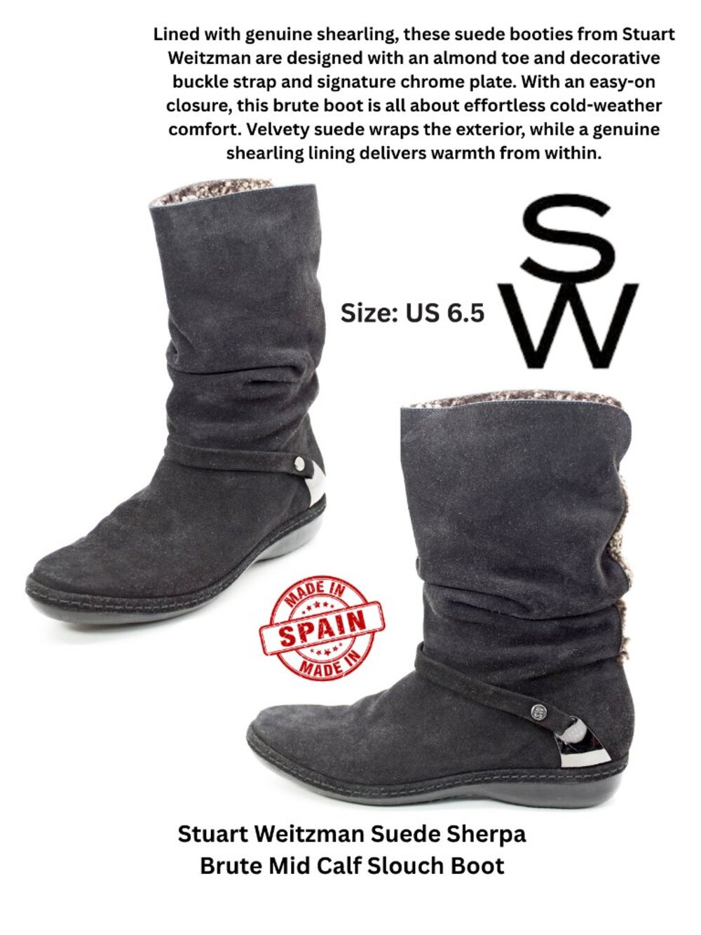 Stuart Weitzman Suede Sherpa Brute Mid Calf Slouch Boot